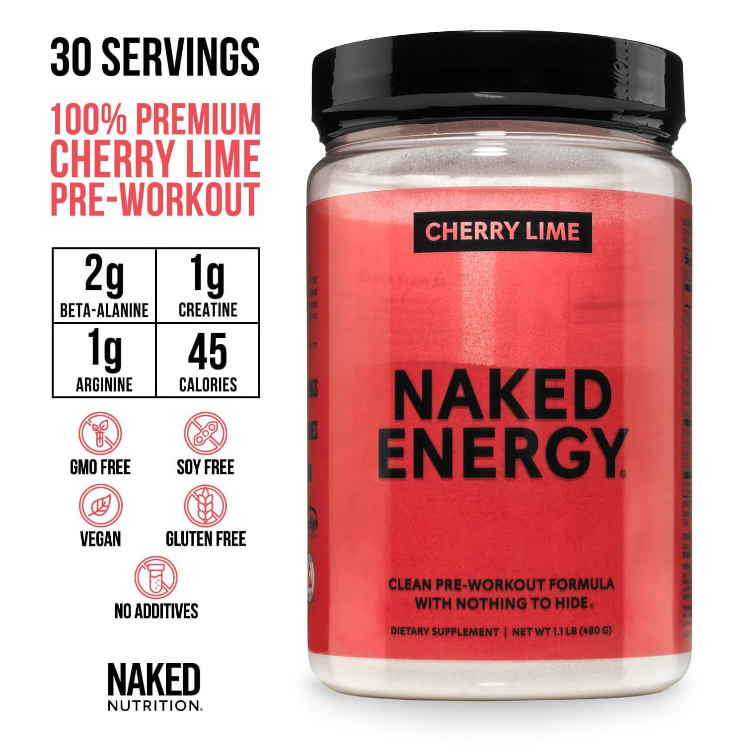Cherry Lime Pre Workout Supplement | Naked Energy - 30 Servings - Image 3