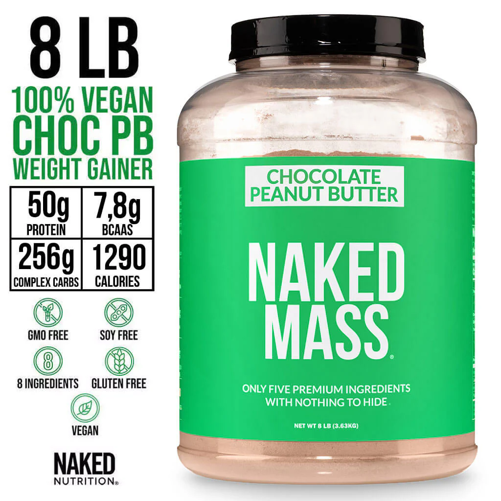 Chocolate Peanut Butter Vegan Mass Gainer Supplement | Naked Vegan Mass - 8LB - Image 3