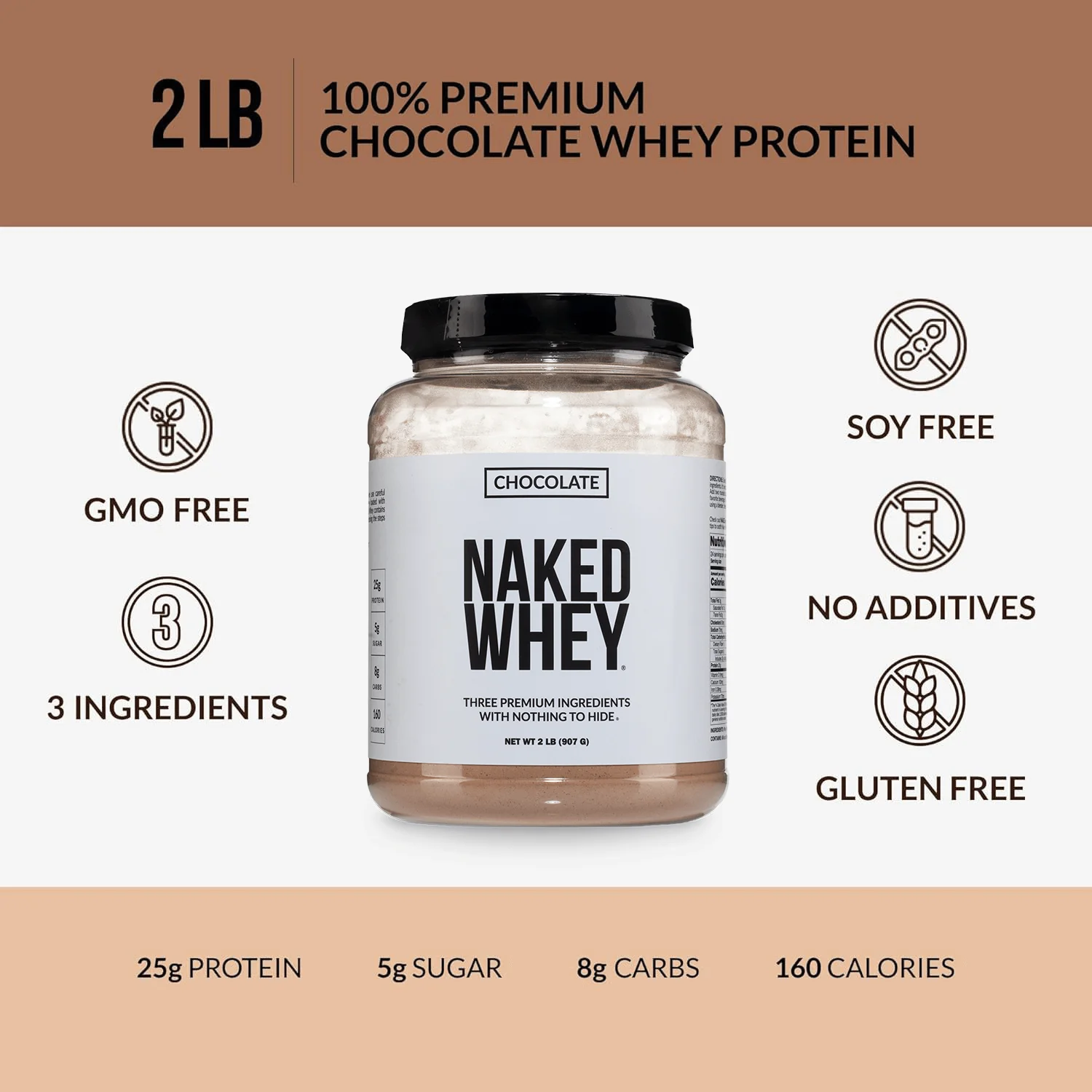 Chocolate Whey Protein Powder | Naked Chocolate Whey - 2LB - Image 3