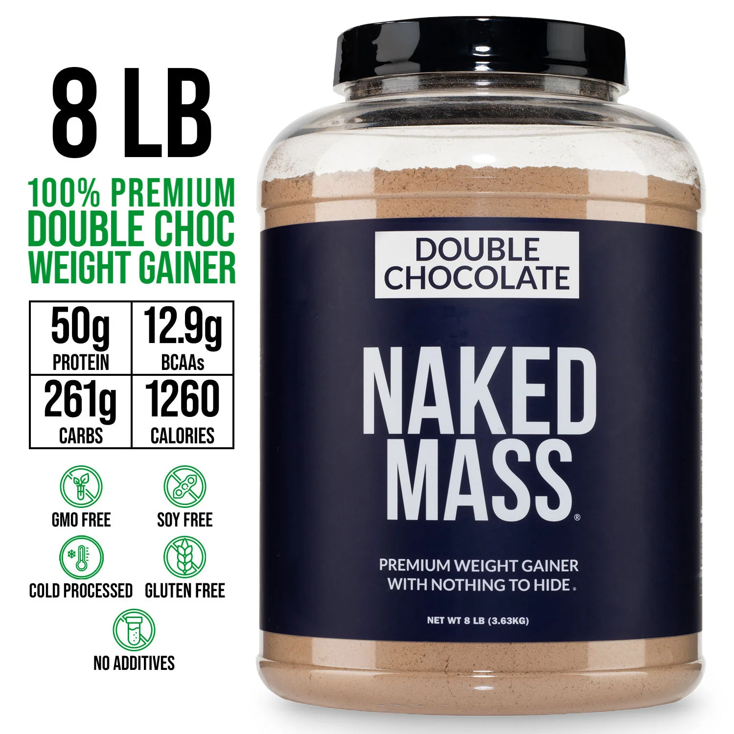 Double Chocolate Mass Gainer Protein Supplement | Naked Mass - 8LB - Image 3
