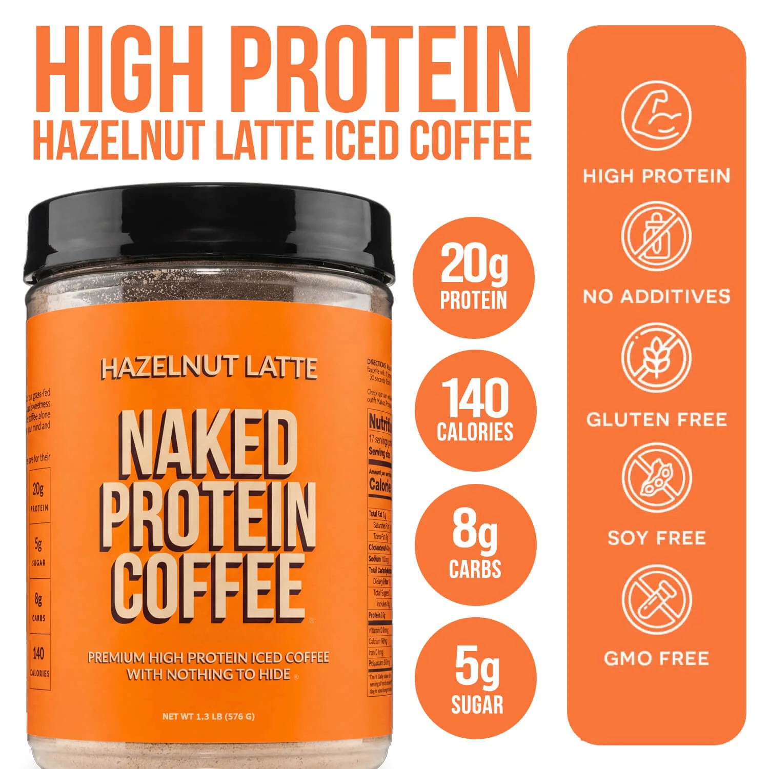 Hazelnut Latte Protein Iced Coffee | Naked Protein Coffee - 17 Servings - Image 4