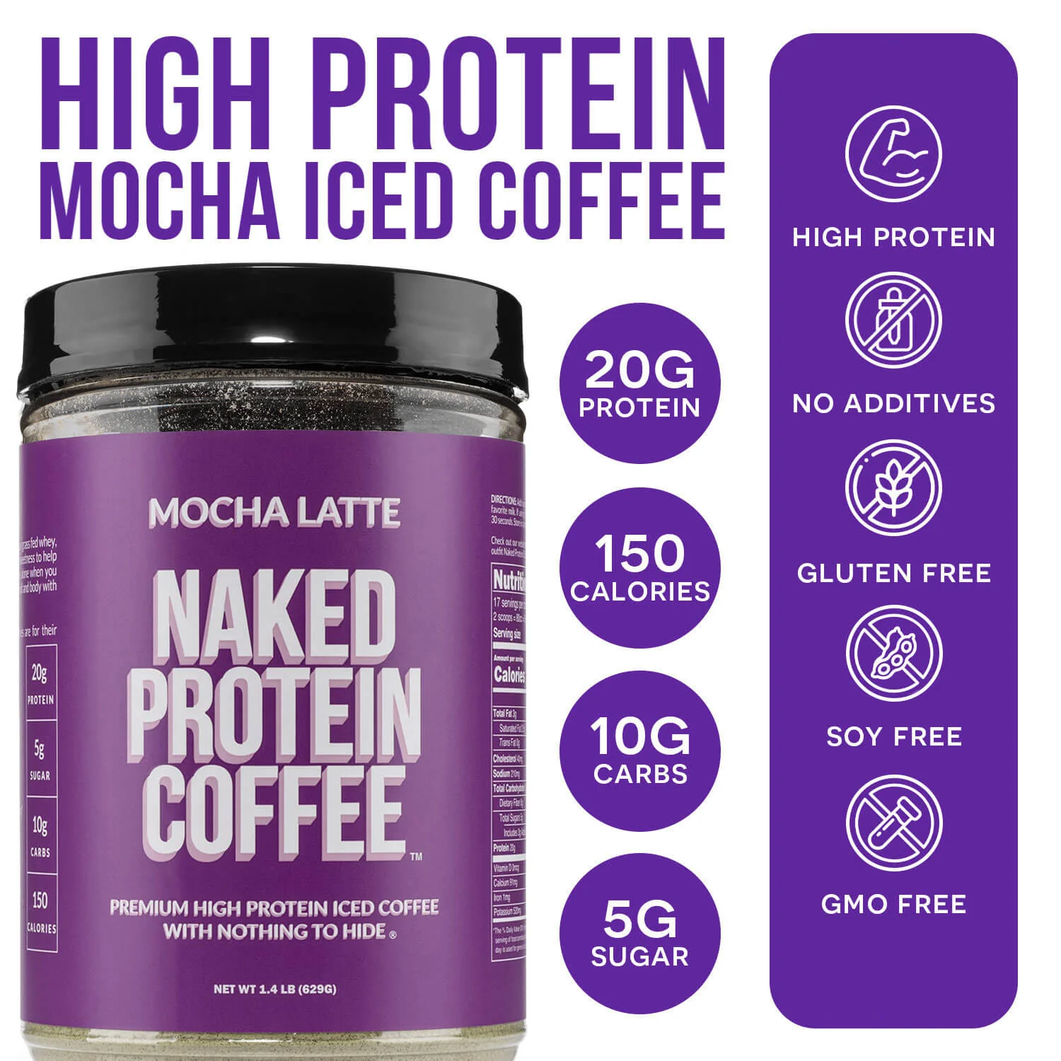 Mocha Latte Protein Iced Coffee | Naked Protein Coffee - 17 Servings - Image 3