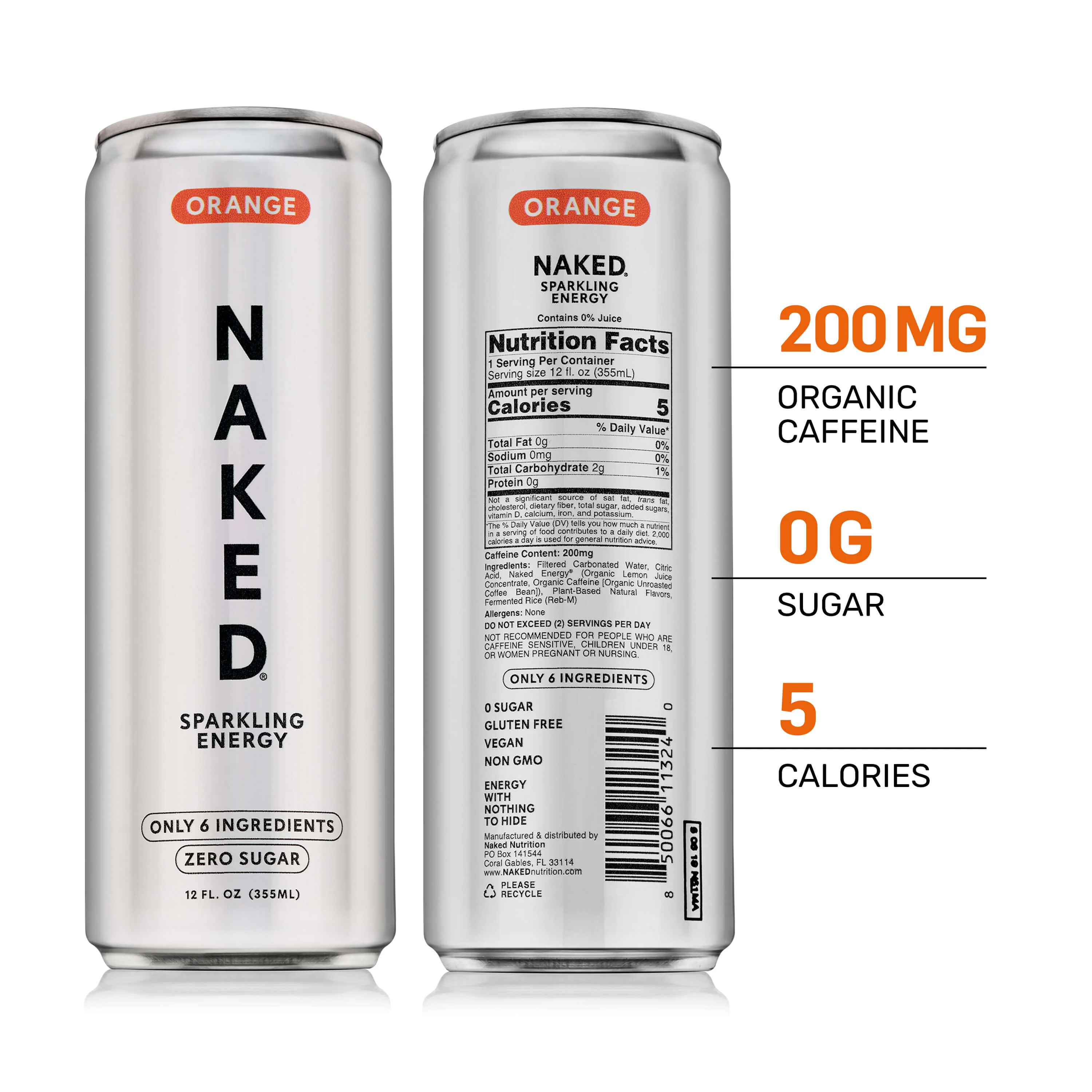 Orange Naked Sparkling Energy | Clean Energy Drink - 12 Cans - Image 3