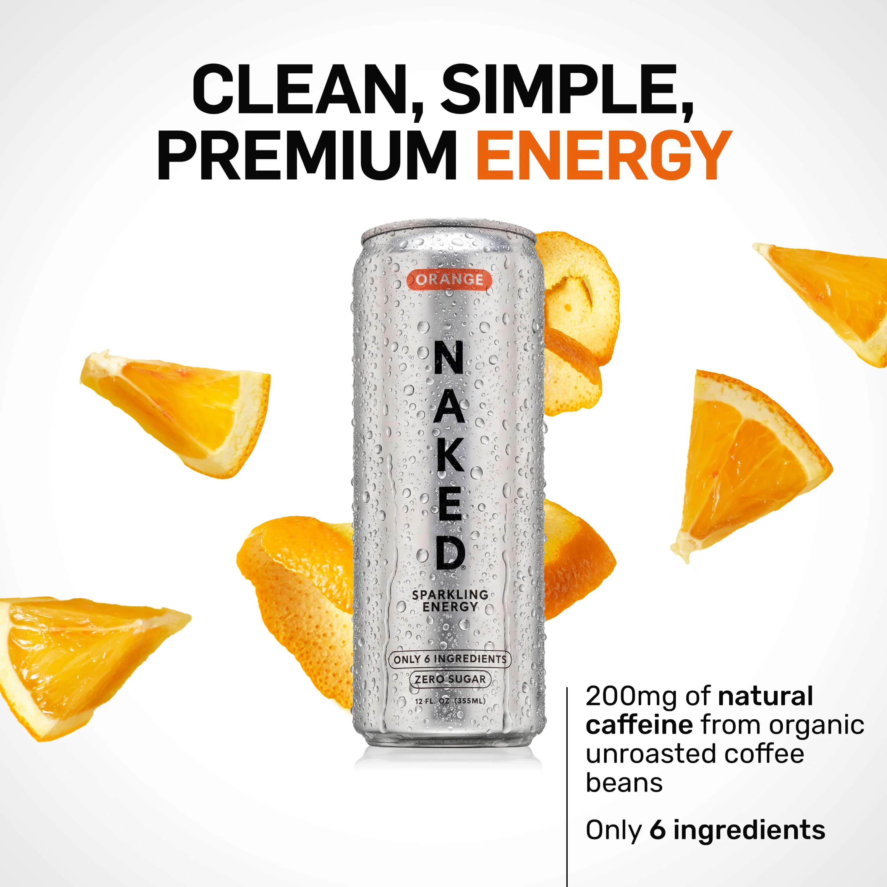Orange Naked Sparkling Energy | Clean Energy Drink - 12 Cans - Image 4
