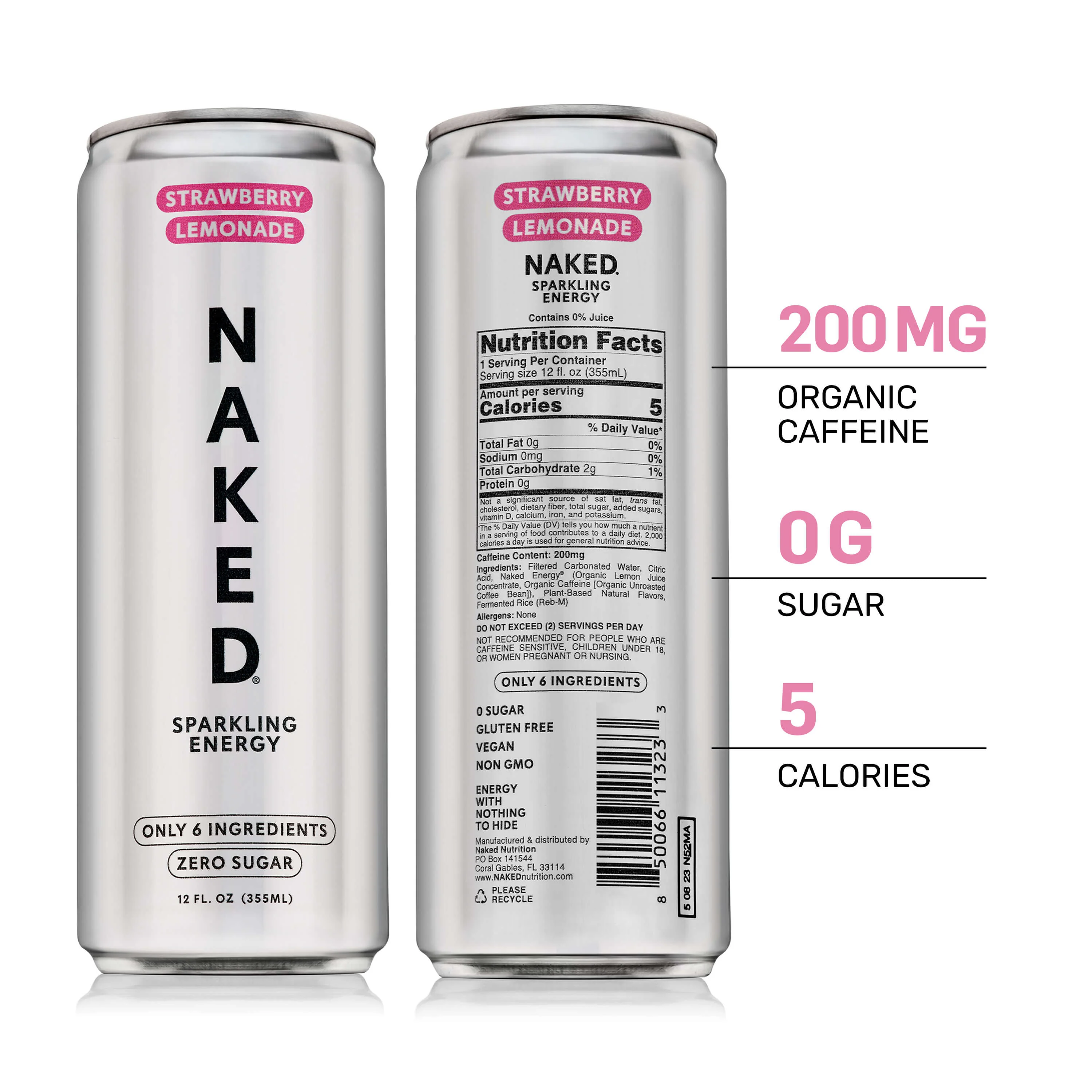 Strawberry Lemonade Naked Sparkling Energy | Clean Energy Drink - 12 Cans - Image 3