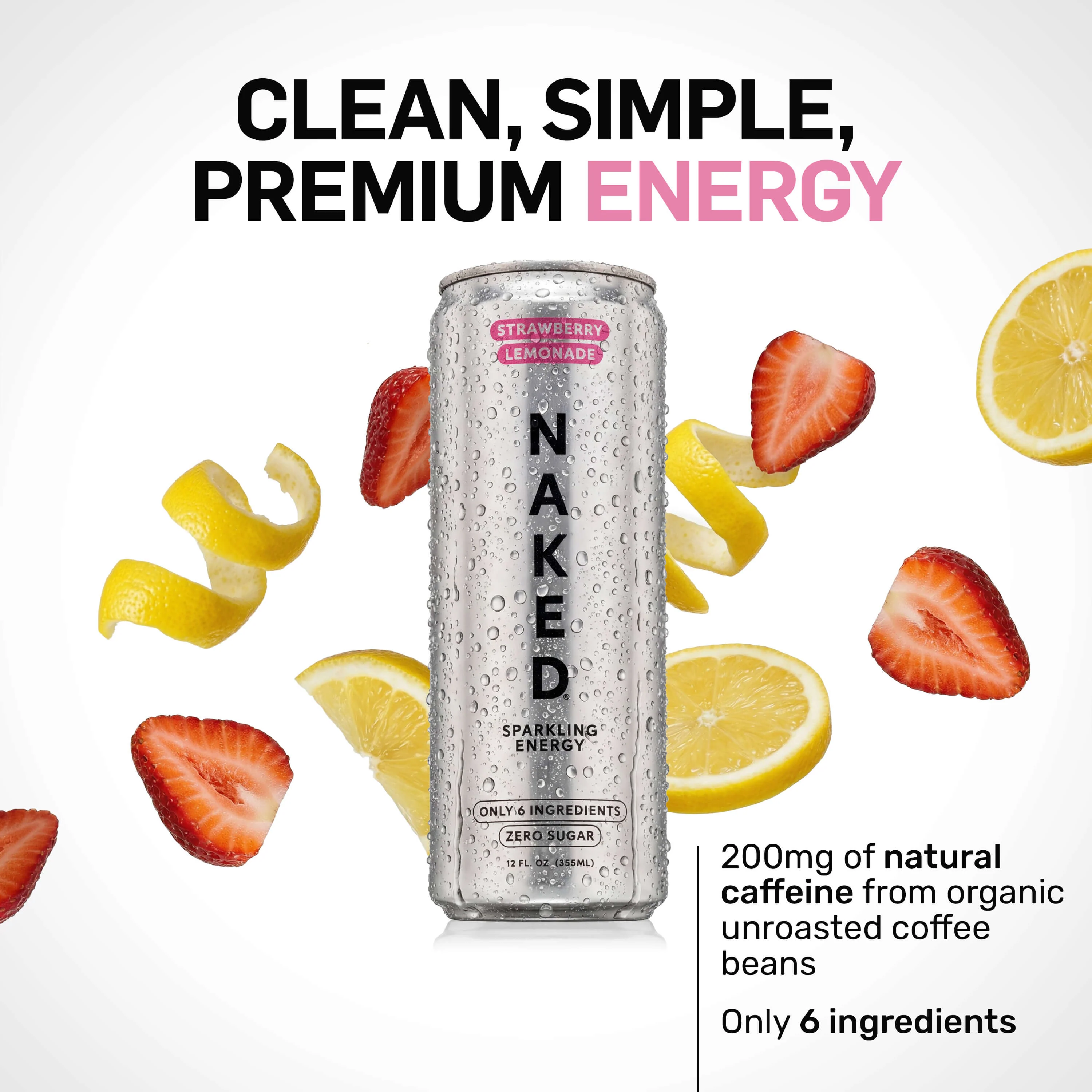 Strawberry Lemonade Naked Sparkling Energy | Clean Energy Drink - 12 Cans - Image 4