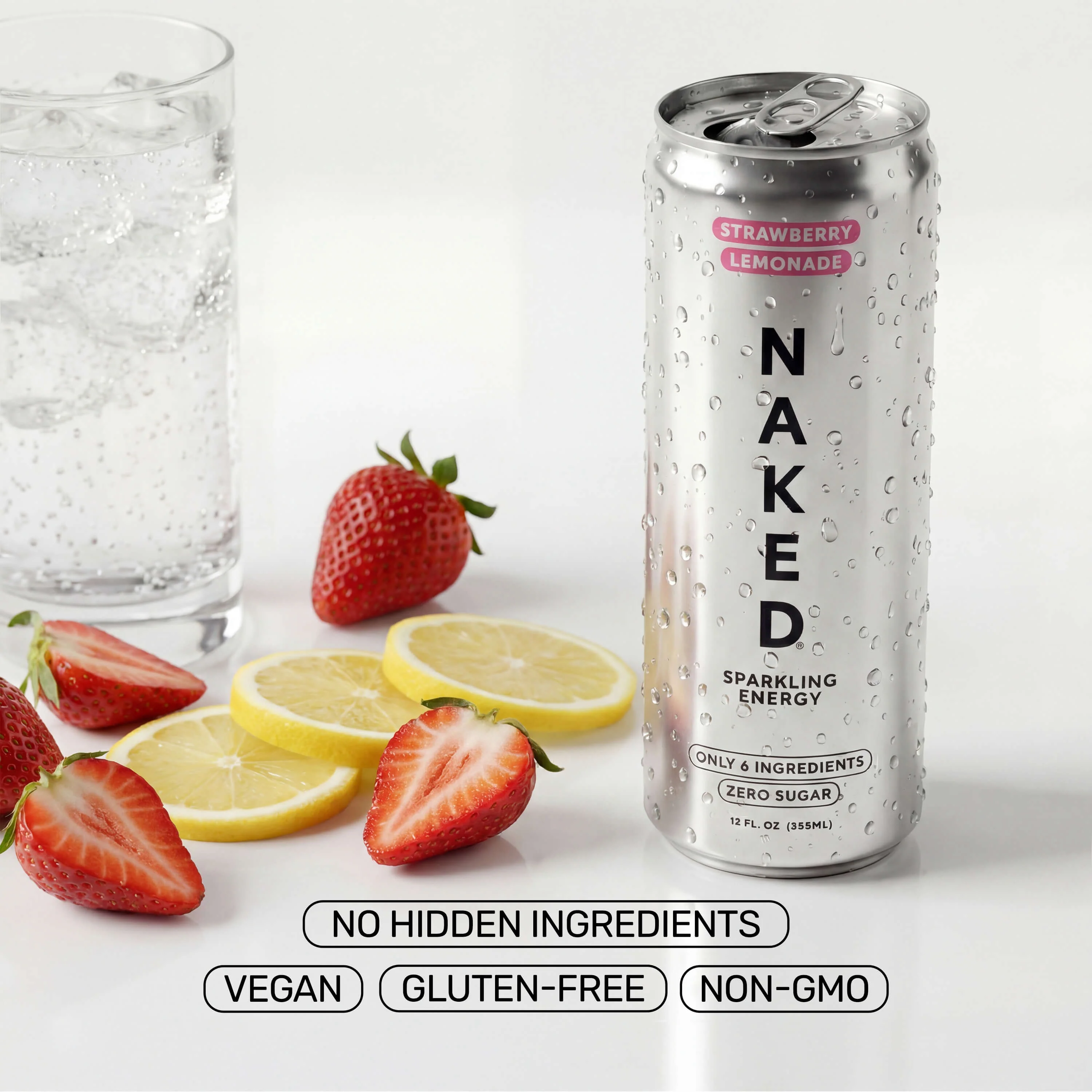 Strawberry Lemonade Naked Sparkling Energy | Clean Energy Drink - 12 Cans - Image 6