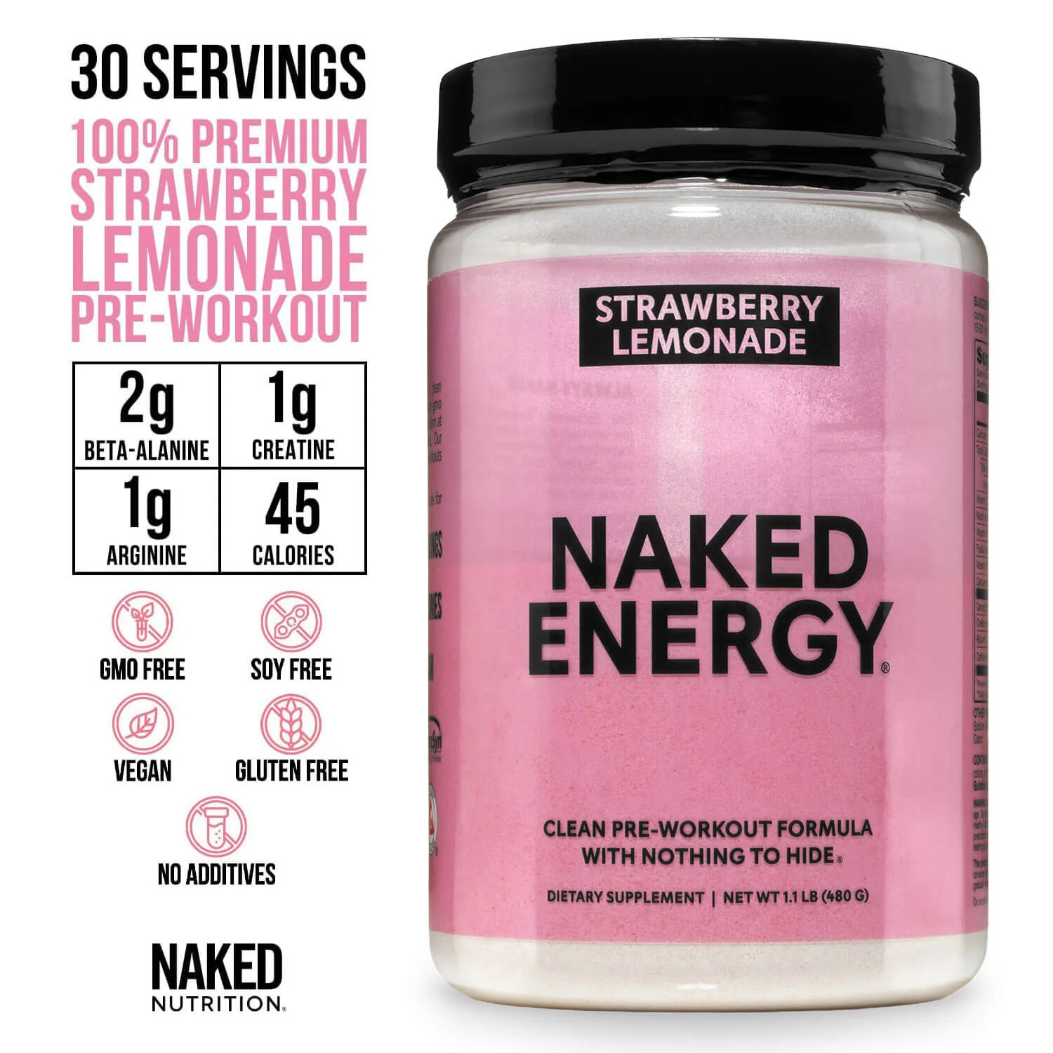 Strawberry Lemonade Pre Workout Supplement | Naked Energy - 30 Servings - Image 3