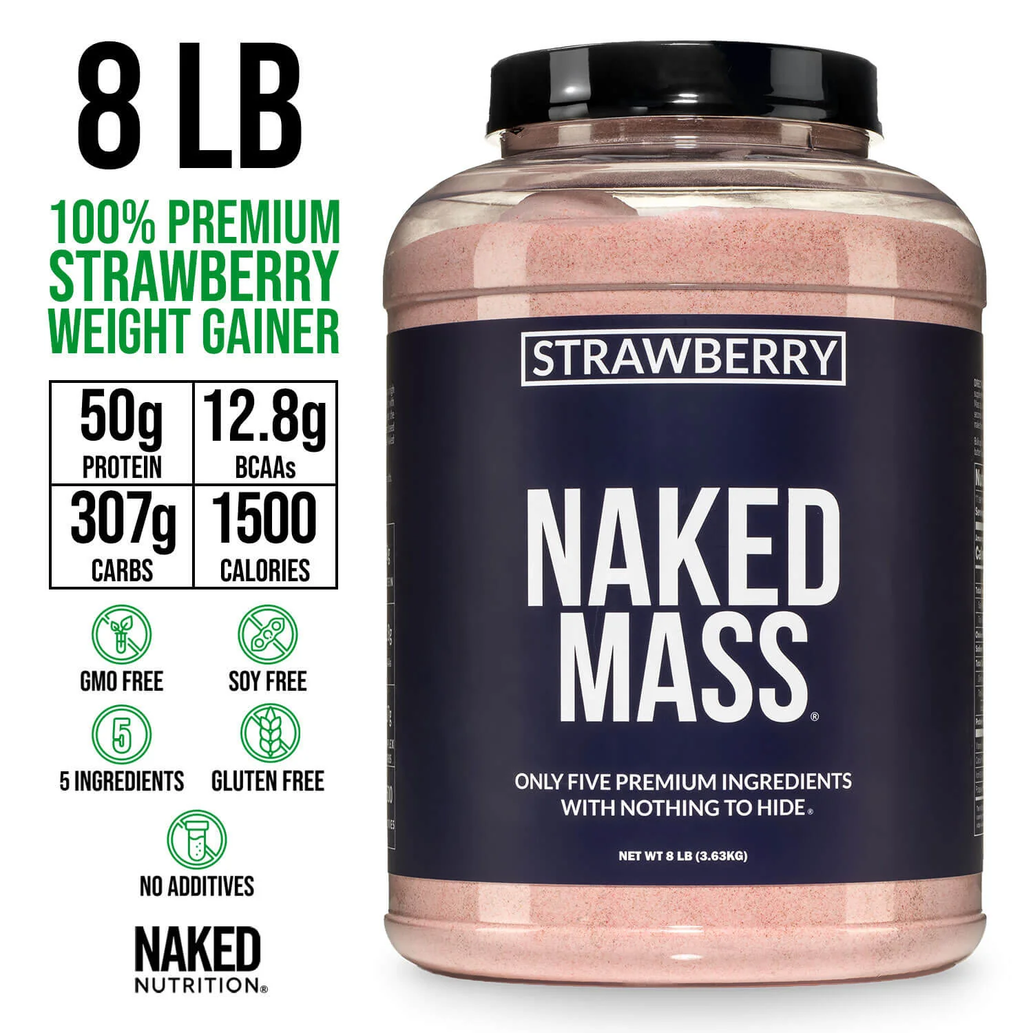 Strawberry Mass Gainer Protein Supplement | Naked Mass - 8LB - Image 3