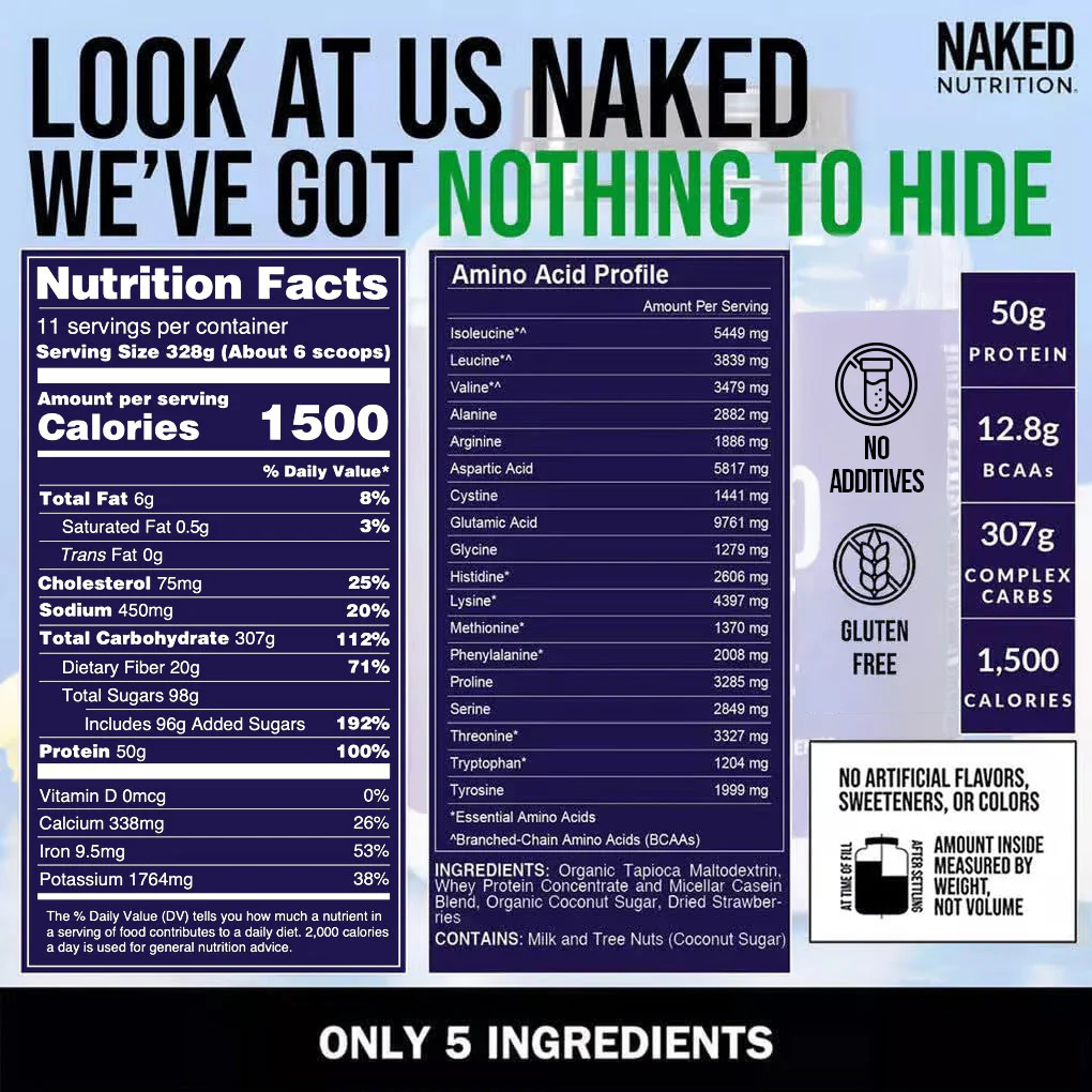 Strawberry Mass Gainer Protein Supplement | Naked Mass - 8LB - Image 5