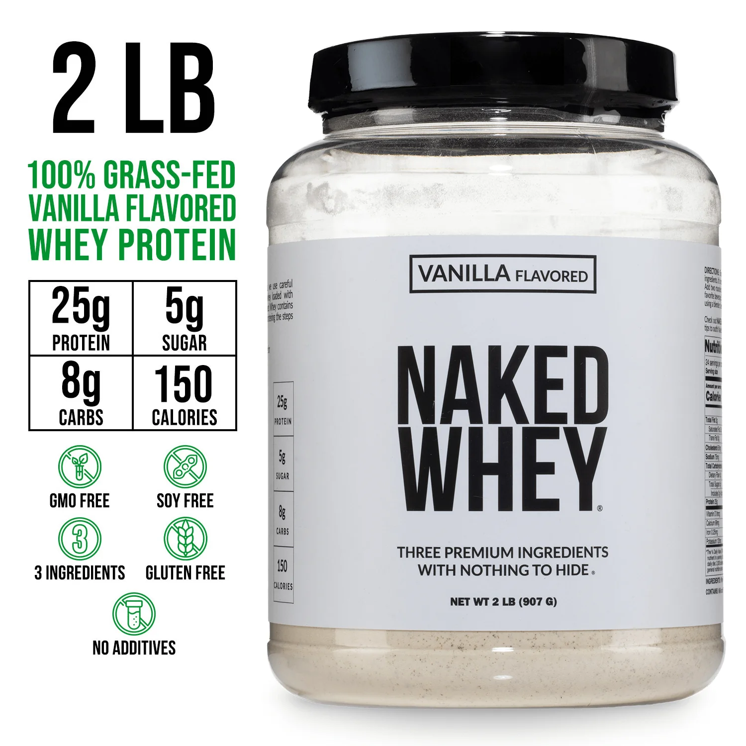 Vanilla Whey Protein Powder | Naked Vanilla Whey - 2LB - Image 3