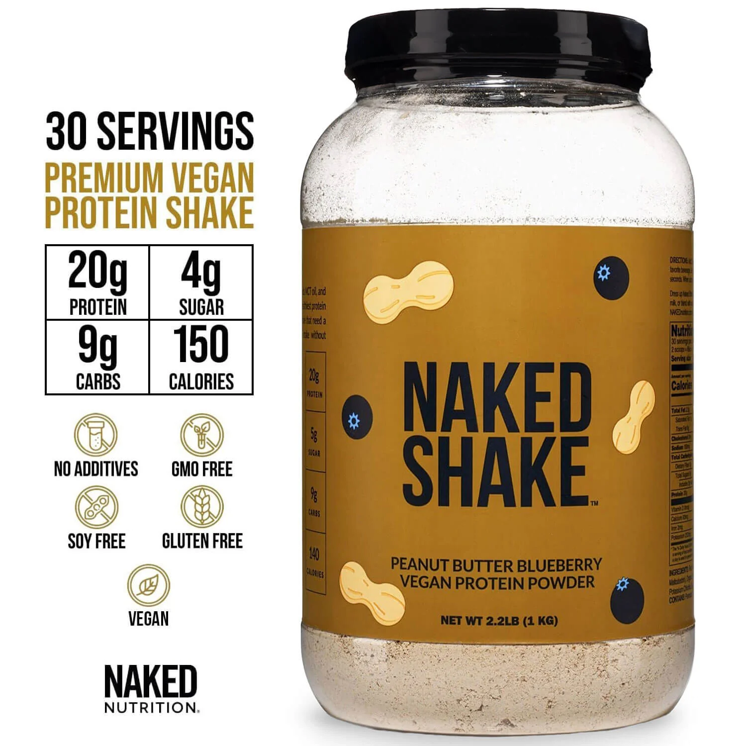 PB Blueberry Vegan Protein | Naked Shake - 30 Servings - Image 3