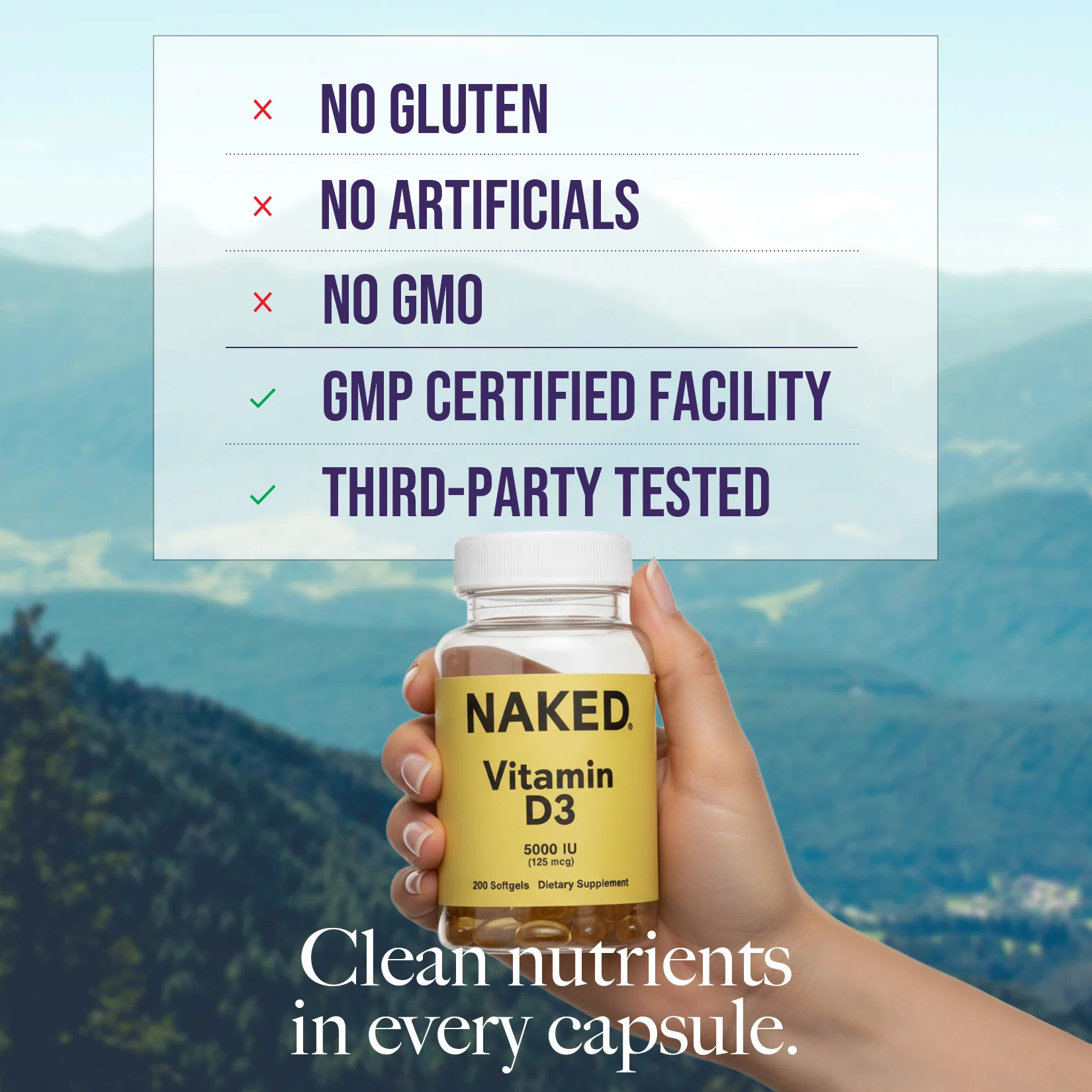 Daily Vitamin D3 Supplement | Naked Vitamin D - 200 Softgels - Image 2