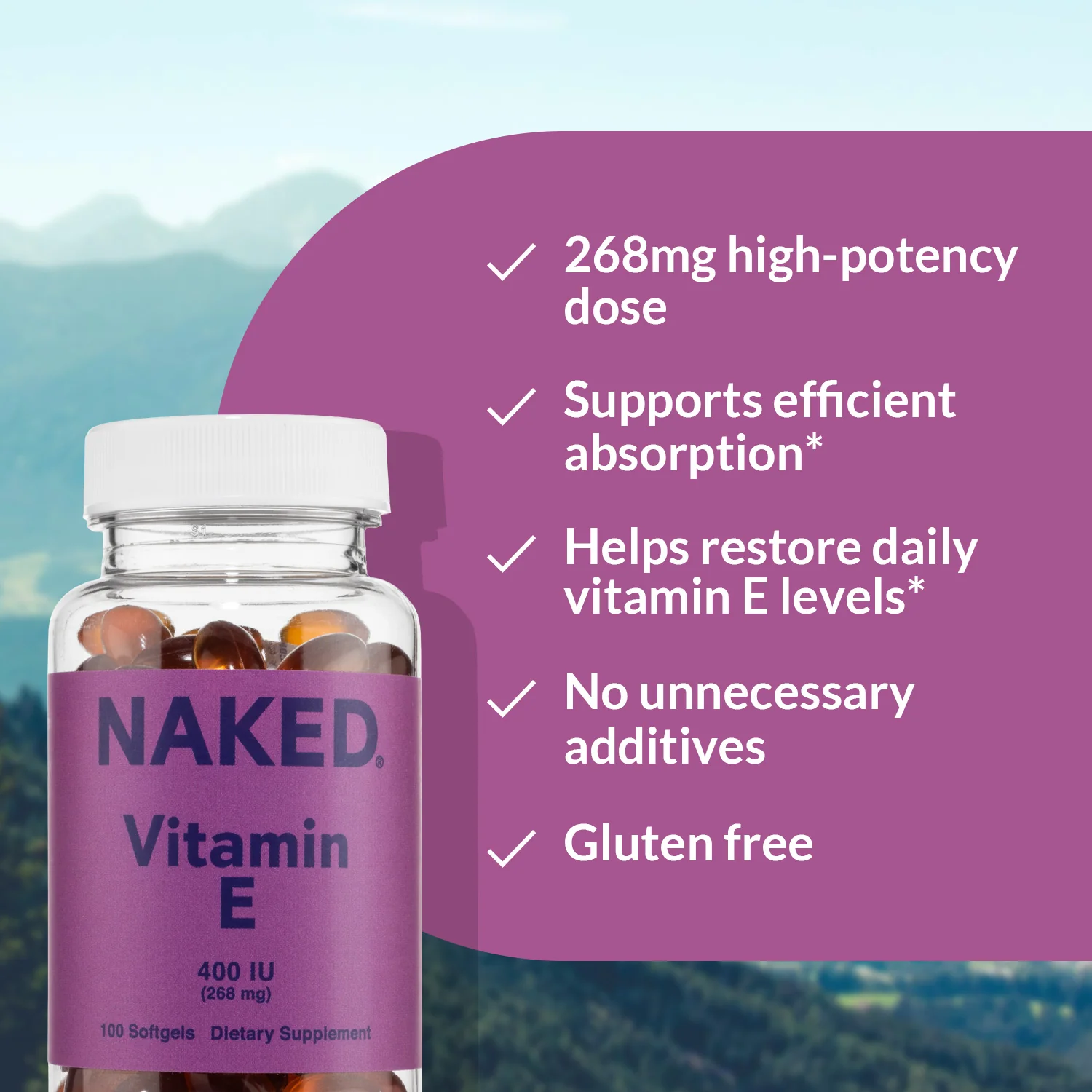 Daily Vitamin E Supplement | Naked Vitamin E - 100 Softgels - Image 3